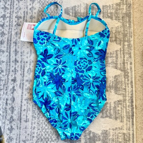 NWT It Figures! Tummy Thinner Turquoise and Blue Floral One Piece Swimsuit - Picture 3 of 4